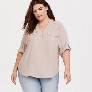 Torrid Harper Georgette Pullover 3/4 Sleeve Blouse Pink Rose Blush Mauve 00